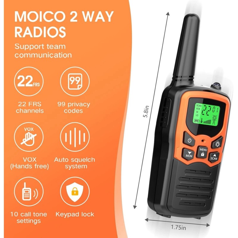 2 PACK Long Range 100 mile Walkie Talkie Two Way