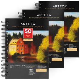 ARTEZA Spiral Sketch Book 5.5x8.5 Black Art Paper Drawing Pad 3 Pack 50 Sheets Sketch Pads for Drawing