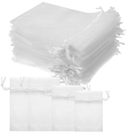Organza Bags with Drawstring, Pack of 100 Organza Bags, Organza Jewellery Bags, Organza Gift Jewellery Bag, Organza Jewellery Bag, Wedding Candy Bag for Wedding or Party Party, White