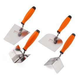 Mivos Trowel Set of 4 – 2 x Corner Trowel Stainless Steel 80 x 60 mm – Plastering Trowel 120 x 128 mm – Trapezoidal Trowel 160 x 75 mm – Meurer's Trowel Set Made of Stainless Steel – Soft Grip – Made