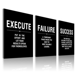 Powerful Quote Canvas Wall Art Set – Motivational Prints: “EXECUTE,” “FAILURE,” and “SUCCESS” Durable Quality Canvas, Framed and Ready to Hang Ideal Gift for Home Office, Living Room, or Personal Space 12 x 16" （FRAME）