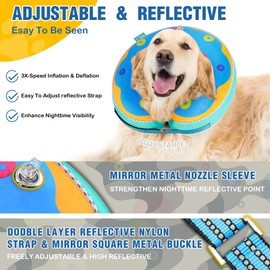 Znxiai Inflatable Reflective Dog Cone Collar Alternative After Surgery,Dog Neck Donut,Recovery Soft Protective E Collar,Adjustable,for Small Medium and Large Dog Cats (Blue, S)