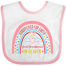 inktastic Handpicked for Earth By My Great Grandparents in Heaven- Rainbow Baby Bib White and Pink 42061