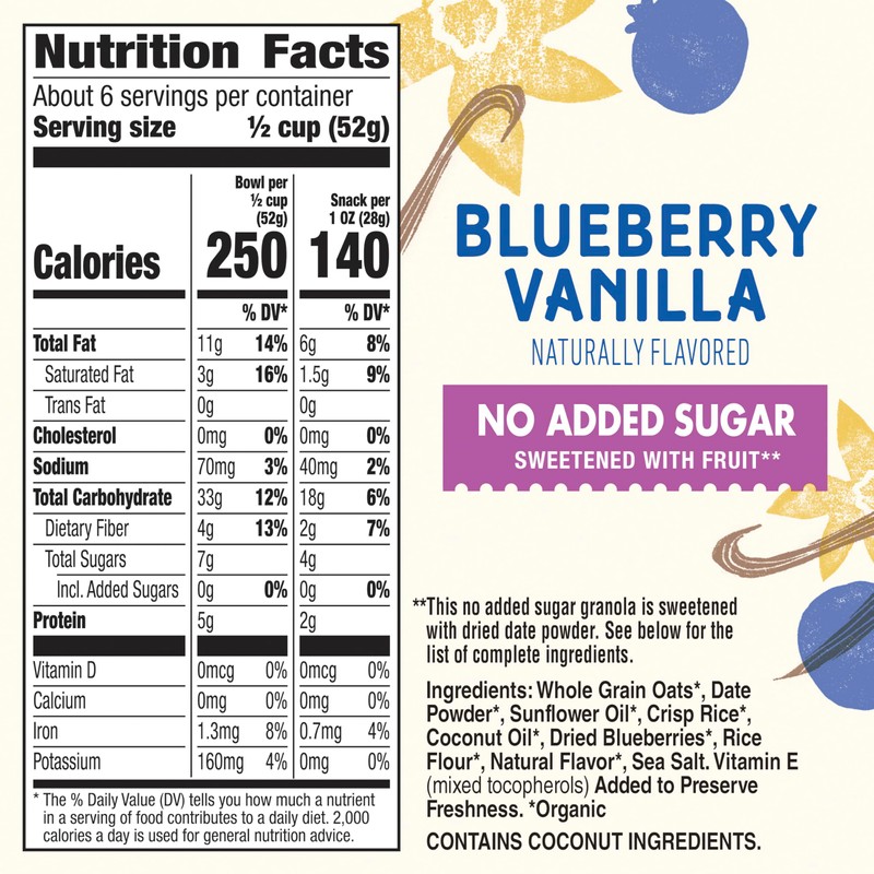 Cascadian Farm Organic Granola, No Added Sugar, Blueberry Vanilla Cereal,
