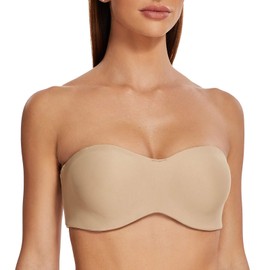 MELENECA Women's Strapless Bra for Large Bust Minimizer Unlined Bandeau with Underwire Beige 36G