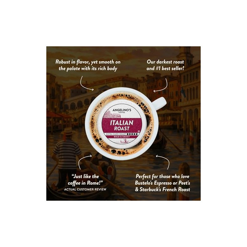 Angelino's Coffee Italian Roast Coffee Pods, 24 Count – Extra