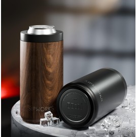 Sipworks Universal Can Cooler - Fits All - Insulated Slim Can Cooler for 12 oz Regular or Slim Cans & Bottles - Double-Walled Stainless Steel Skinny Can Cooler | Cobalt