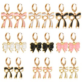 LieToi 9 Pairs Gold Bow Earrings for Women - Coquette Bowknot Hoop Drop Dangle Earrings Charms Pink Bow Trendy Stuff Bridal Shower Birthday Valentine’s Day Daily Gift