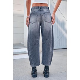 GREAIDEA Mid Rise Barrel Jeans for Women Wide Leg Mid Waist Cropped Denim Pants Y2k Baggy Boyfriend Jeans with Pockets