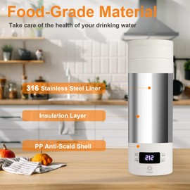 Rzlinn Travel Tea Kettle（110V）, Portable Electric Kettle (500ml), 316 Stainless Steel Premium Liner, 4-speed Temperature Adjustment with Auto Shut-off and Boil-Off Protection.