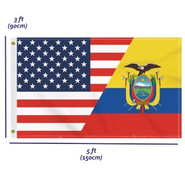 3×5 FT USA Ecuador Flag, Large 150D America Ecuadorian Outdoor Banner,Double Side Printing Ecuadorians Decor For Patio Garden With Brass Gromment