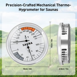 Sauna Thermometer Fahrenheit and Hygrometer 2-in-1 - Precise Indoor Humidity Temperature Monitor Gauge Sauna Accessories, Mechanical Metal Hygrothermograph Meter for Bathroom Steam Infrared Sauna Room