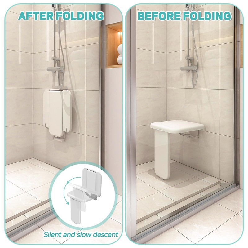 Wall Mounted Folding Shower Seat, White