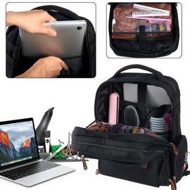 ANAR Barber (Hairstylist) Tools Backpack | Large Capacity | Leather | Black | Holds Hair Dryer & Curling Iron | PC Compartment | Travel-Friendly | Clean Packing | Pack of 1