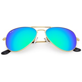Pro Acme Classic Aviator Sunglasses for Women & Men Polarized Metal Frame UV400 Driver Sunglasses, 62 MM（Gold/Green Mirrored-Polarized）