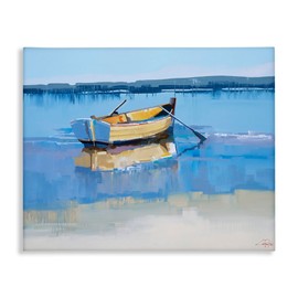 Stupell Industries 'Row Boat on Blue Coastal Shore Beach Landscape', Canvas Art, 48 x 36 Inches, Easy to Hang and Sturdy, Made in USA, by Craig Trewin Penny