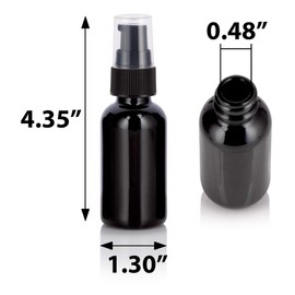 JUVITUS 1 oz / 30 ml Black Glass Luxury Boston Round Bottle with Black Treatment Pump (24 Pack) + Funnel