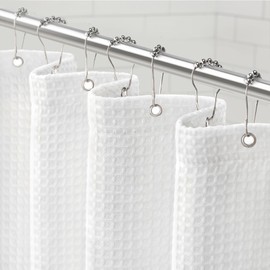 Awellife Waffle Hotel Textured White Shower Curtains for Bathroom 230 GSM Heavy Duty Fabric Liner, 72" W X 96" L Inch
