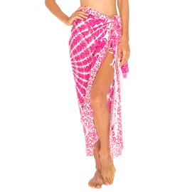 SHU-SHI - Women's Beach Sarong - Wear Over Swimsuits & Bikinis - Mandala Peacock Pattern, pink / white