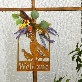 Otoolling Quail and Chick Round top Welcome Sign 10.25 x 7 Inches Metal Welcome Sign for Front Door Indoor Outdoor Porch Wall Decoration Cute Quail Gifts for Mom Grandma Anniversary Housewarming