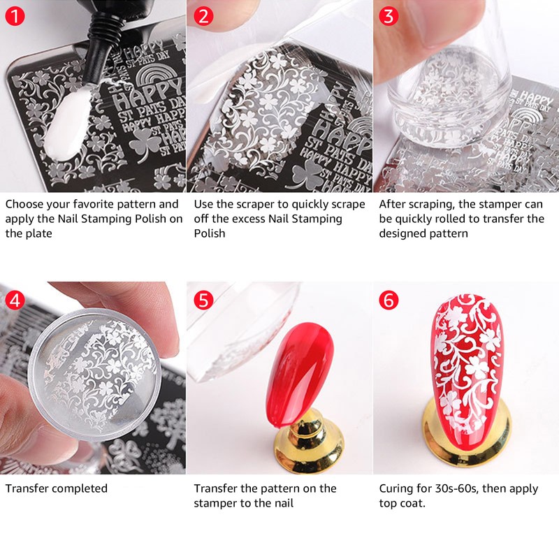 10Pcs/Set Nail Stamping Plates with Silicone Clear Stamper Scraper Flowers
