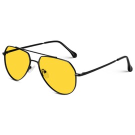 HENGOSEN Aviator Sunglasses Men Women Aviator Polarised Sunglasses Metal Frame Unisex Driving Sunglasses with UV400 Protection, 15 Black/Night Vision