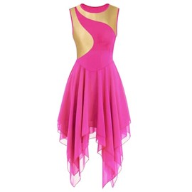 yrsZX Women's Praise Dance Dress Tunic Irregular Flowy Skirt Sleeveless Worship Liturgical Lyrical Dance Costume Tag XL, Rose Red