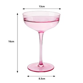 Pink Colored Martini, Champagne and Cocktail Coupe Glass | 7oz | Set of 4 Colorful Champagne & Glasses, Fancy Manhattan, Crystal, Cocktails Barware, Margarita Bar Glassware Gift, Vintage (Blush Pink)