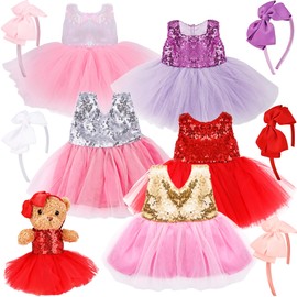 10 Pcs Bear Clothes and Headbands Stuffed Animal Dress Outfit Set Fits 12-16 Inch Plush Teddy Bear Tutu Skirt Accessories for Dolls DIY Dress Up Gift (Color Style 1)