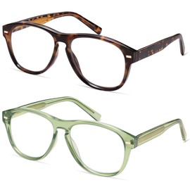 AMOMOMA Retro Aviator Reading Glasses for Women,Men Blue Light Blocking Computer Readers Spring hinge AM6186C2+C4 1.0 Tortoise+Transparent Green
