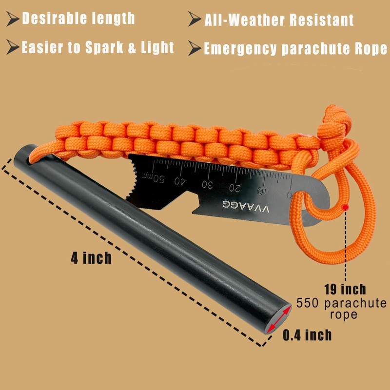 VVAAGG 4 Inch Large Ferro Rod Fire Starter, Survival Flint