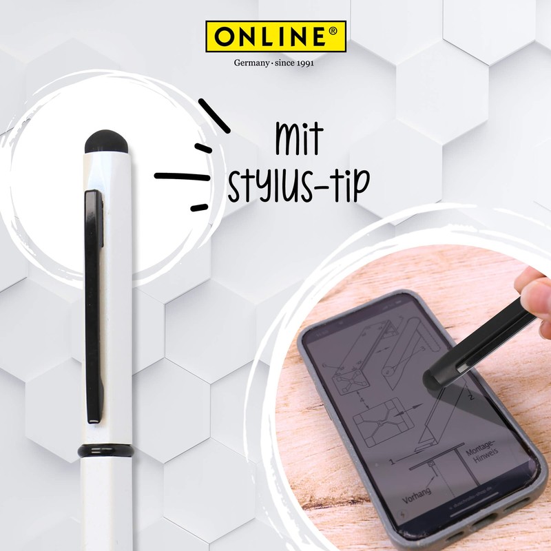 Onlinen Hexagon Stylus Ballpoint Pen, White, Hexagonal Ballpoint Pen Made