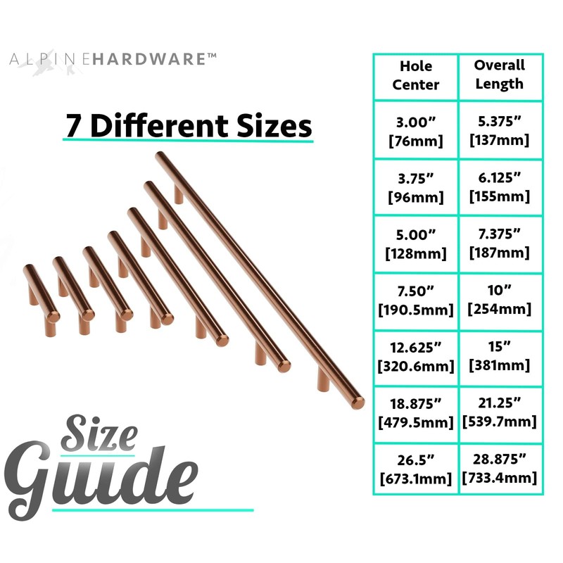 ALPINE HARDWARE Premium Solid Euro Style Bar Handle Pull-25Pack ~3.75