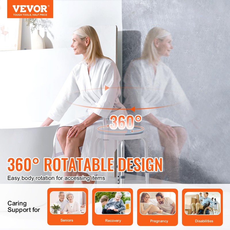 VEVOR Shower Chair for Inside Shower, 360 Degree Swivel Shower