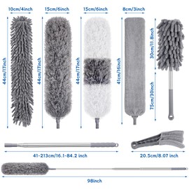 9PCS Dusters for Cleaning,Extendable Microfiber Duster with Extension Pole Up to 100'',Bendable Washable and Reusable Dusters Kit for Ceiling Fans, High Ceilings,Blinds,Furniture and Cars
