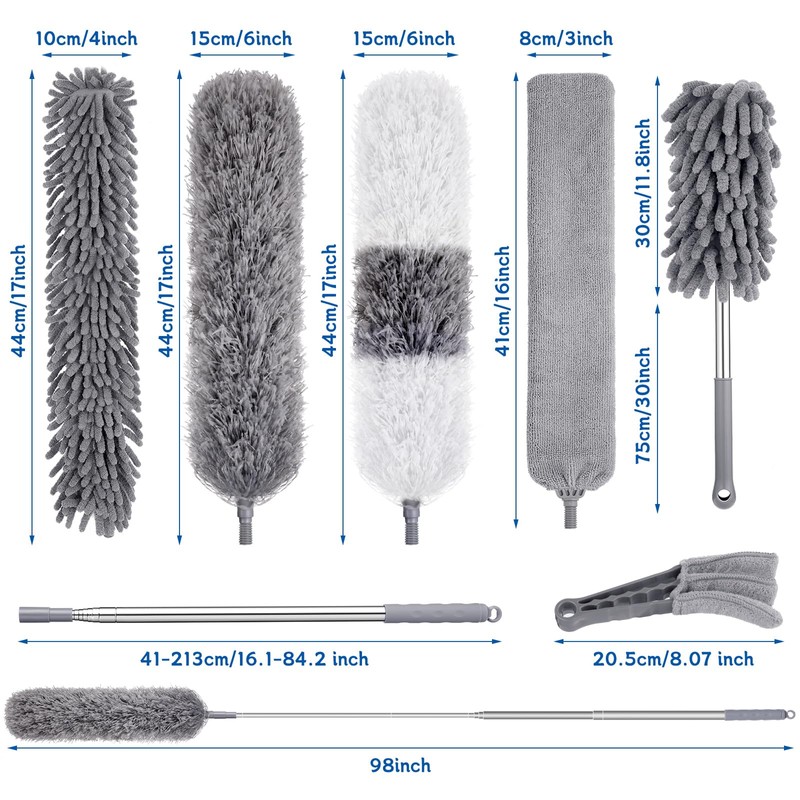 9PCS Dusters for Cleaning,Extendable Microfiber Duster with Extension Pole Up