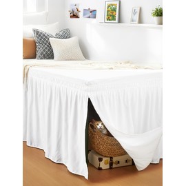 RIMELA Dorm White Bed Skirts with Split Corners Twin Size 36 Inch Drop,Elastic Bed Skirting Wrap Around, Easy Install Dust Ruffles Soft Fabric Machine Washable