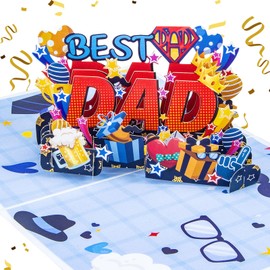 Fathers Day Card Gifts, Funny Pop Up Best Dad Style Step Dad Grandad Fathers Day Card | Birthday Card From Daughter Son Wife, 7"X5" Father's Day Gifts Cards, Includes Envelope & Note Tag