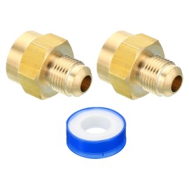 PATIKIL Brass Flare Tube Fitting, 2pcs Union Coupling Gas Adaptor 3/8" SAE 45° Flare Male to 1/2" NPT Female Pipe Connector Adapters with PTFE Tape for Refrigeration Gas System
