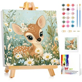 Aestalrcus Paint by Numbers Kit for Kids with Frame, Deer Paint by Numbers for Kids Ages 4-8-12,DIY Acrylic Oil Painting for Home Wall Decor Gift 8 x 8 Inch (with Frame Easel)