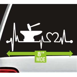 K1148 Blacksmith Anvil and Hammer Heartbeat Lifeline Monitor Decal Sticker