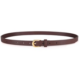 WHIPPY Women's Skinny Leather Belt for Jeans Dress Pants Fashion Ladies Thin Waist Belt with Gold Buckle, Coffee, L