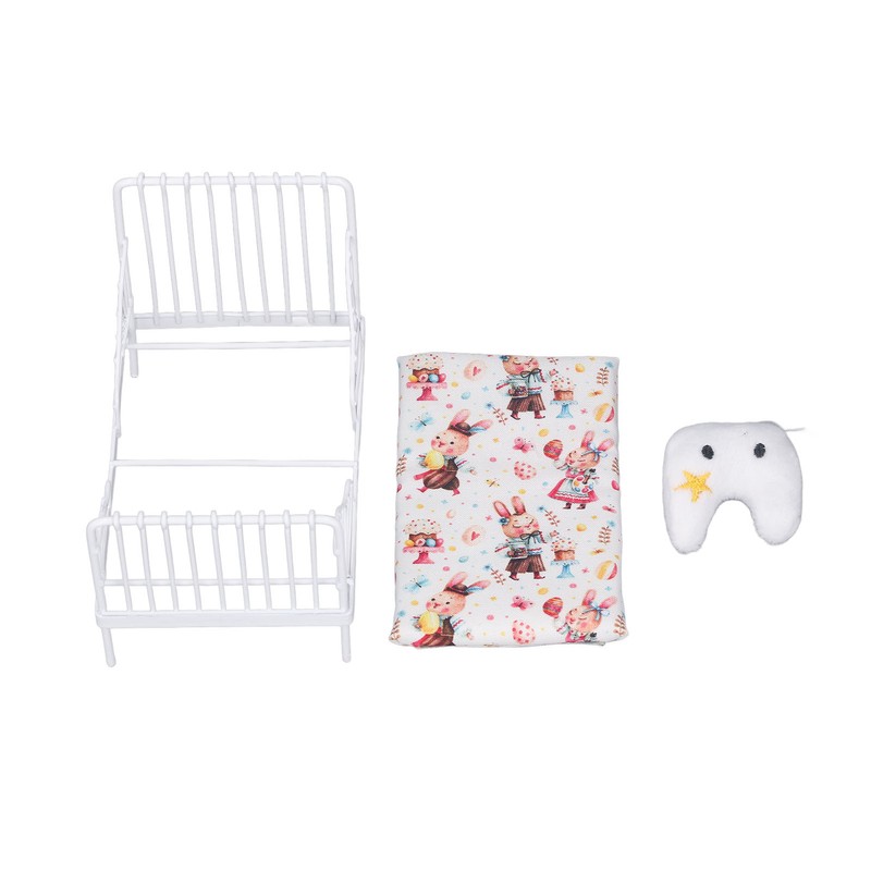 1:12 Scale Dollhouse Furniture Mini Bed Set Decorative Pillow Metal