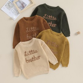 Nicoxijia Toddler Baby Boy Knit Sweater Warm Crewneck Long Sleeve Pullover Sweatshirt Fall Winter Letter Embroidery Knit Tops (Khaki, 6-9 Months)