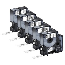 NineLeaf 5 Pack Compatible for Dymo Label Tape 45013 A45013 S0720530 Black on White Dymo D1 Tape 12mm x 7m for Dymo Label Maker Refills LabelManager 160 210D 220P 260P 280 360D 420P Labelpoint 150 250