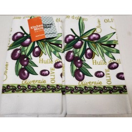 Unbranded 2 SAME KITCHEN MICROFIBER TOWELS (15" x 25") BLACK OLIVES