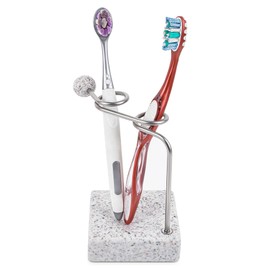 Linkidea Countertop Toothbrush Stand Minimalist for Bathroom, Resin Vanity 2 Slots Organizer Compatible with Oral-B CrossAction, Colgate Extra Clean, Reach Essentials Toothbrush