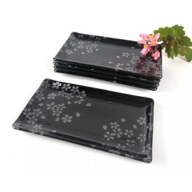JapanBargain Japanese Porcelain Sushi Plates Dinner Gift Set Black Silver Cherry Blossom 4691