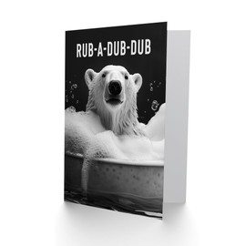 Artery8 Greeting Card Polar Bear in Bathtub Bath Time Rub A Dub Fun Blank For Him Or Her Art Birthday Card