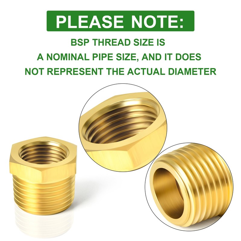 TAISHER 5 Pcs Brass Reducer Hex Bushing Threaded Pipe Fitting